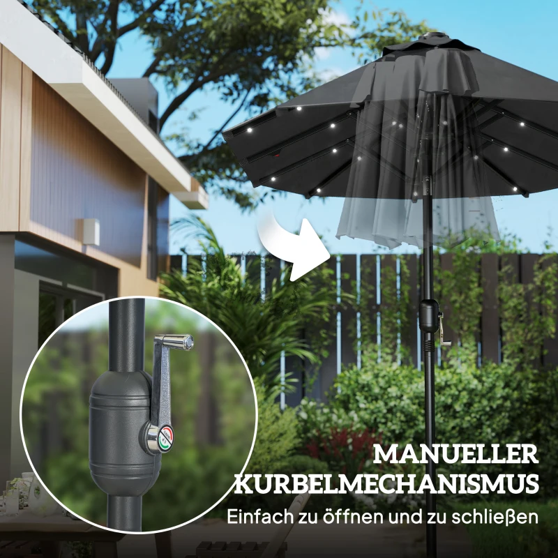 Outsunny Doppelschirm, Terrassenschirm, neigbar, mit Solarpaneel, 35 LEDs, Stahlrahmen, grau, 2,92 x 1,50 x 2,18 m