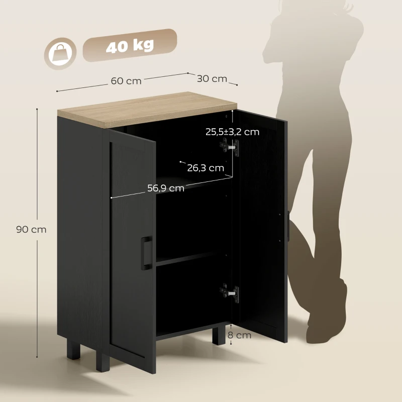 HOMCOM Buffet de Salon Étroit 2 Portes Armoire de Cuisine avec Étagère Réglable pour Entrée 60x30x90 cm Noir