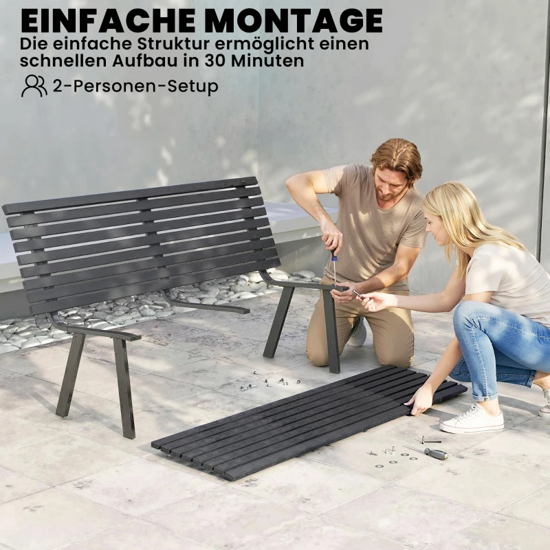 Outsunny Bancă de grădină 3 locuri, rezistentă la intemperii, metal, bancă pentru exterior cu șezut lat, design cu lamele, până la 240 kg 154 x 68 x 88 cm