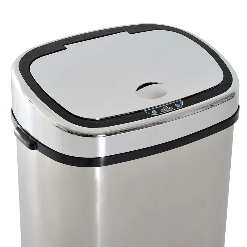HomCom Cestino dei Rifiuti Rettangolare in Acciaio Inox con Sensore a Infrarossi, 68L