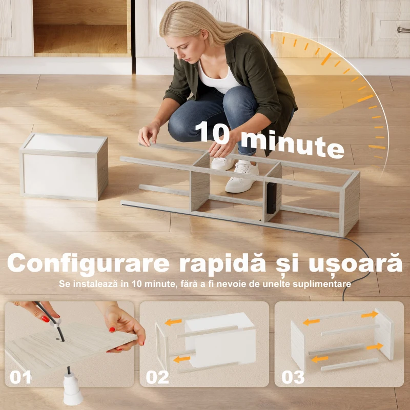 HOMCOM Lampă de Podea LED cu Rafturi, Lampă Modernă cu Întrerupător cu Pedală și Porturi USB, Temperatură a Luminii Reglabilă pentru Living și Dormitor, Alb și Stejar