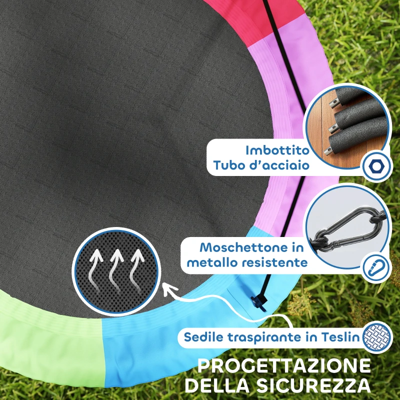 AIYAPLAY Altalena Nido per Bambini 3-8 Anni con Corde e Cinghie, in PE e Tessuto Oxford, 100x100x180 cm, Multicolore