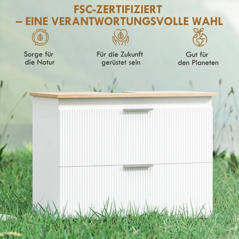 HOMCOM Meuble bas pour salle de bains, armoire 80 cm avec deux grands tiroirs pour lavabos avec ou sans piédestal, Blanc