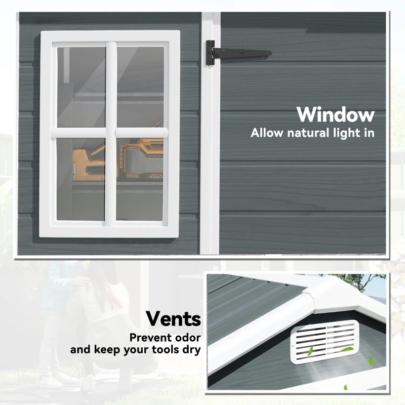 Outsunny Domek na narzędzia 2,77 m², styl drewniany, 2 okna, podwójne drzwi, wentylacja, podłoga, zamek, rękawice