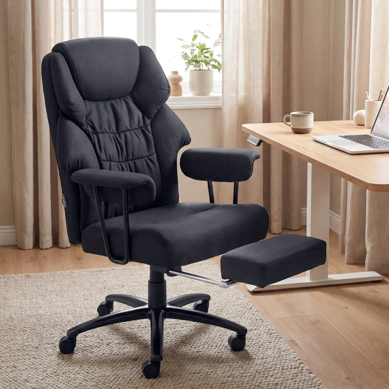 HOMCOM Fauteuil de bureau massant 3D avec repose-pieds, chaise d'ordinateur réglable avec dossier haut, rembourrage Leathaire, noir