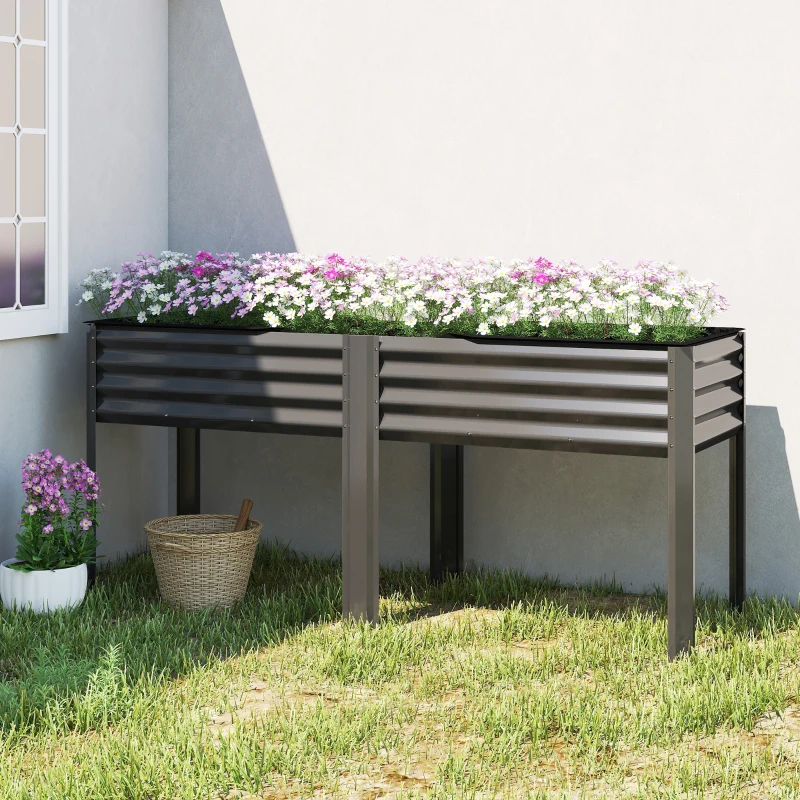 Outsunny Orto rialzato in metallo con traverse rinforzate e tessuto non tessuto, 241 L, Grigio scuro