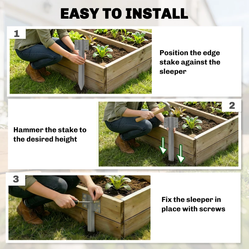 Outsunny set van 20 bielbeugels voor spoorbielzen, 41 cm zware verzinkte stalen palen met schroeven en handschoenen