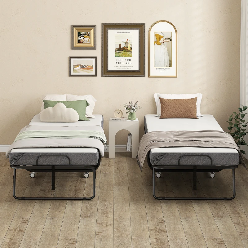 HOMCOM Letto Pieghevole con Materasso, Letto Supplementare Pieghevole e Portatile su Ruote, Telaio in Acciaio, 200x80 cm, Bianco