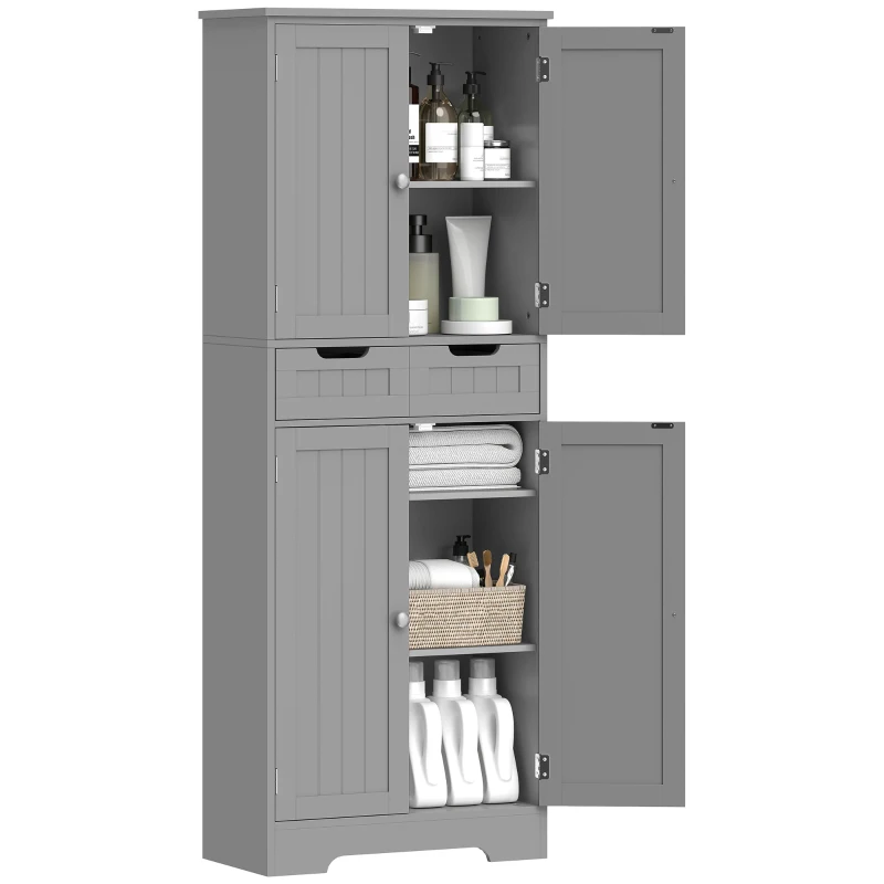 HOMCOM Mobilier de baie cu sertar, dulap cu uși, raft reglabil, 60 x 30 x 160 cm, gri