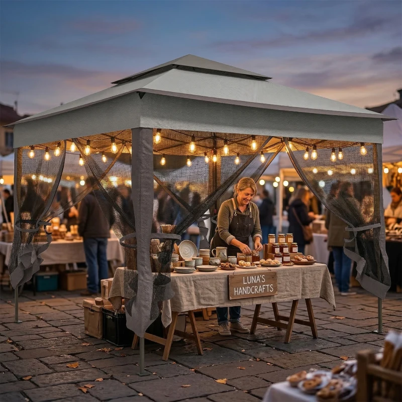 Outsunny Składany Pawilon z Bocznymi Ścianami Szary 3,25 x 3,25 x 2,7 m