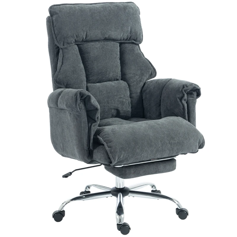 HOMCOM Bürostuhl Höhenverstellbarer Drehstuhl mit Lendenwirbelstütze, Fußstütze, Schneeflanell, 80 x 80 x 106-114 cm Dunkelgrau