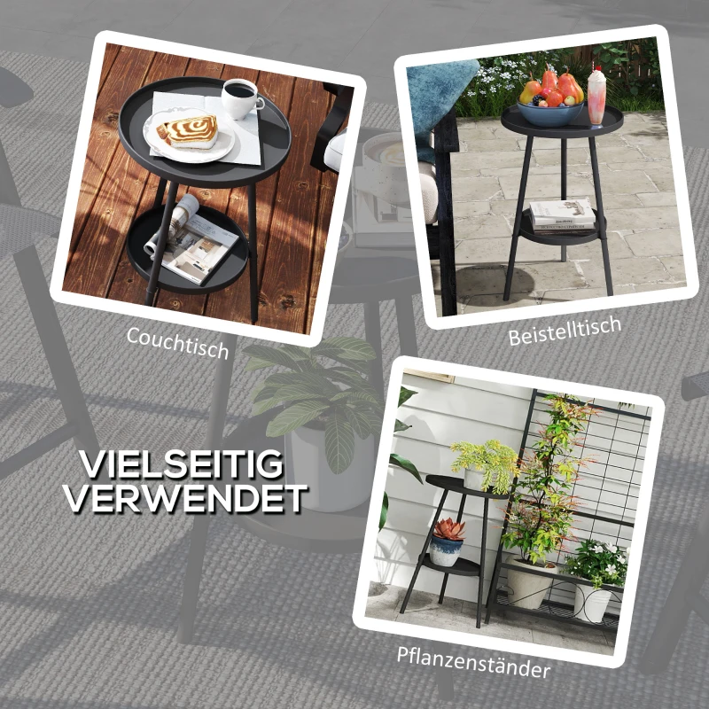 Outsunny Beistelltisch Garten Zweistufig Gartentisch mit erhöhten Kanten runder Balkontisch Ø32 x 51H cm