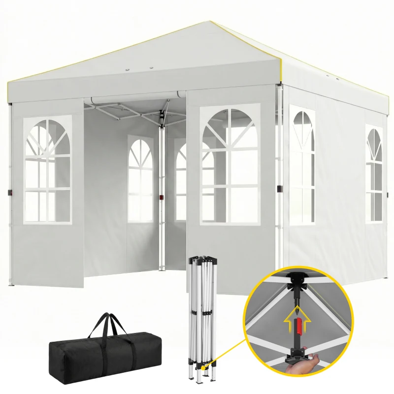 Outsunny Gazebo pieghevole 3x3 m con 4 lati rimovibili e borsa, Bianco