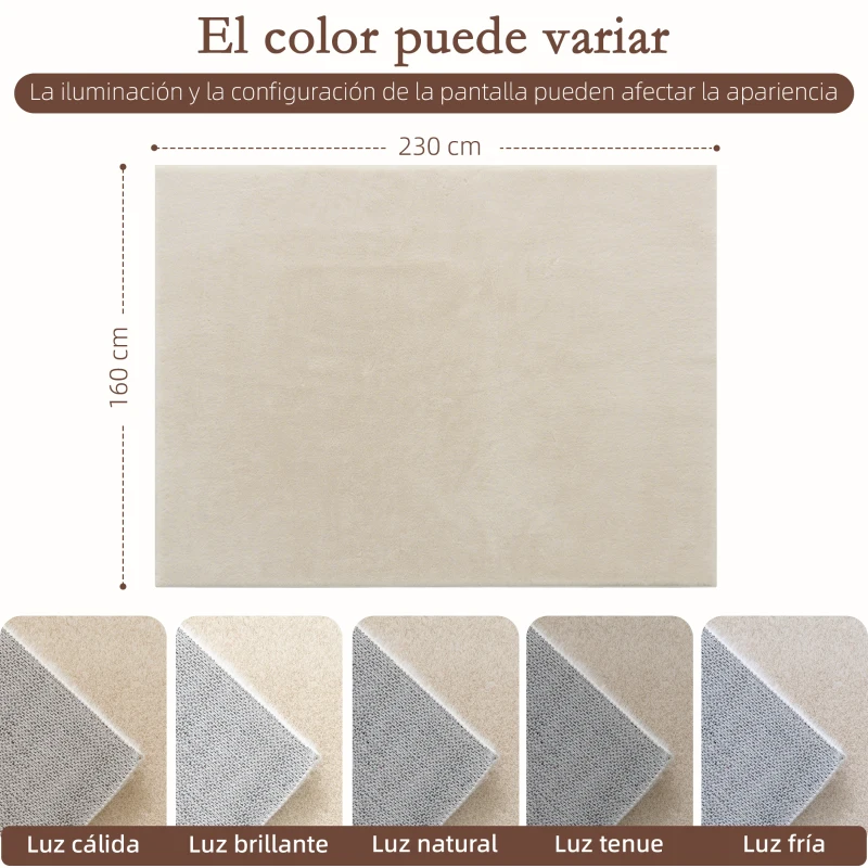 HOMCOM Alfombra Salón 160x230 cm Lavable en Lavadora Pelo Largo Estilo Moderno Tapete para Sala de Estar Dormitorio Crema