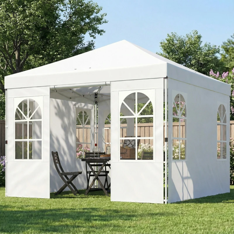 Outsunny Gazebo pieghevole 3x3 m con 4 lati rimovibili e borsa, Bianco