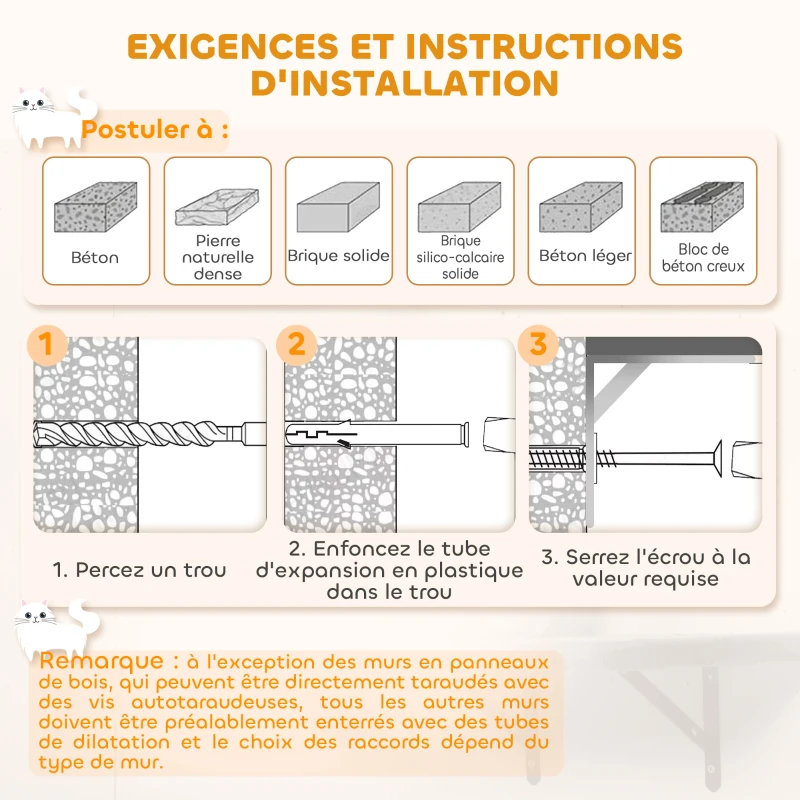 PawHut Estantes murales para gatos conjunto de muebles mural 6 piezas hamaca con cúpula acrílica caseta hamaca escalera beige