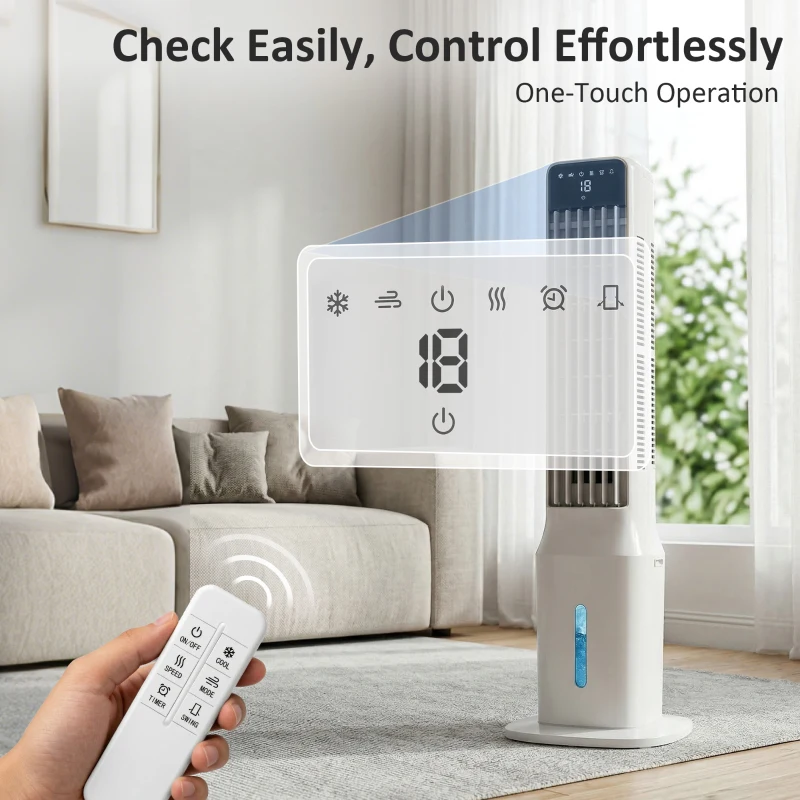 HOMCOM Climatizzatore Evaporativo a Torre 3 in 1 con Serbatoio da 9L, Oscillazione 48°, 3 Velocità, 3 Modalità e Timer, Bianco