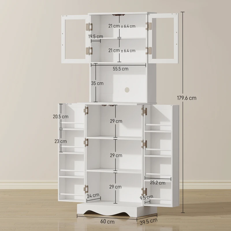 HOMCOM Buffet alto con 4 porte e portaspezie, 60x39,5x179,6 cm, Bianco