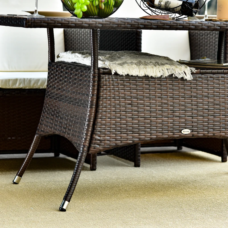 Outsunnt Masuta e Gradina in PE Rattan cu Raft Inferior,Maro,150x85x74cm