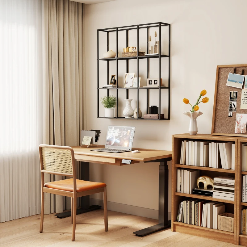 HOMCOM Etajeră de perete industrială 9 compartimente, etajeră modulară din metal pentru obiecte de colecție, 87,5x18x100cm Negru