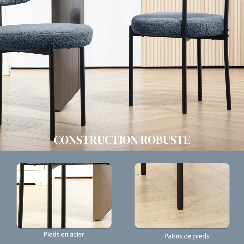 HOMCOM Lot de 2 chaises de salle à manger avec dossier en tissu pieds en acier 51 x 51 x 76 cm gris