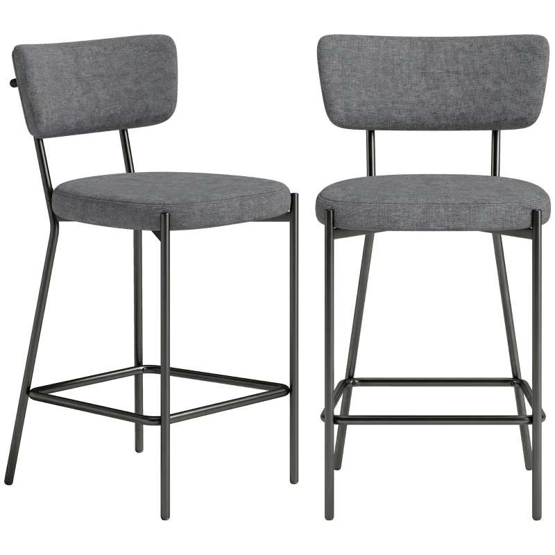 HOMCOM Set 2 sgabelli bar imbottiti con schienale sagomato, Grigio