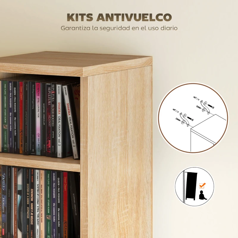 HOMCOM Set de 2 Estanterías para CDs y DVDs con 12 Compartimentos Estantes Ajustables 21x22,5x88,5 cm Roble