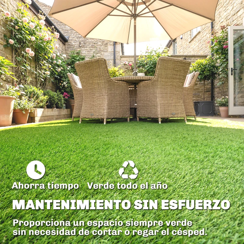 Outsunny Césped Sintético 1m x 4m Alfombra Césped Artificial con Altura de Hierba 10 mm Drenaje Automático Verde