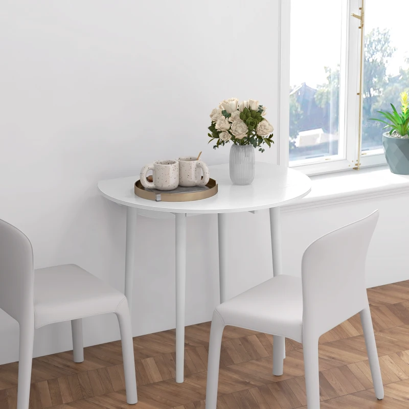 HOMCOM Mesa de comedor plegable 2 abatibles, mesa redonda extensible para 4 personas, patas de madera Ø 89 x 73,5 cm, blanco