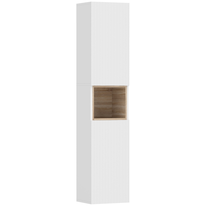 HOMCOM Meuble de Salle de Bain à 2 Portes avec Espace Ouvert et Étagères Réglables, en Bois, 30x24x140 cm, Blanc