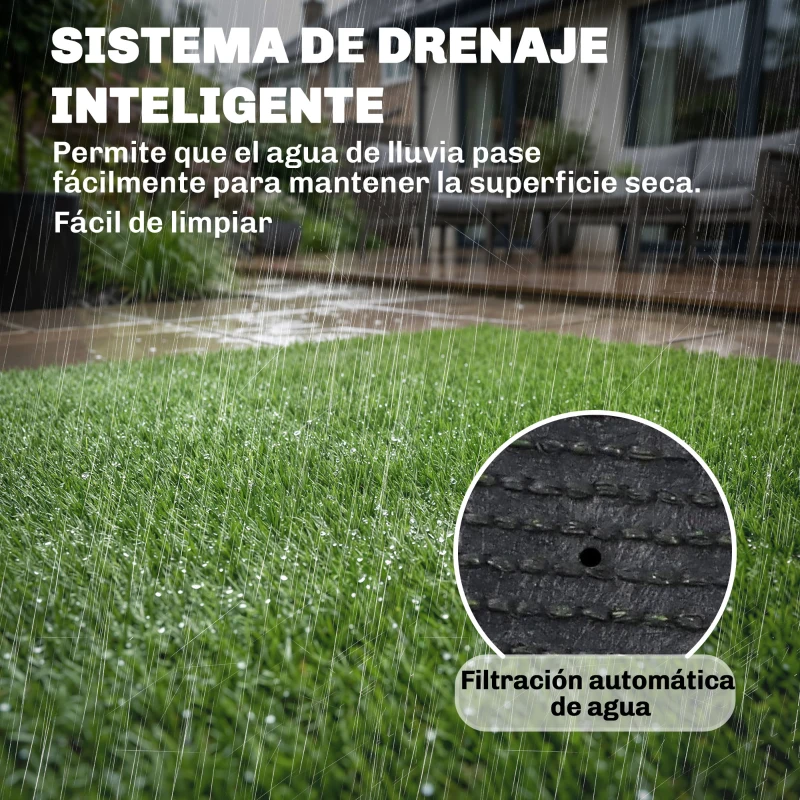 Outsunny Césped Sintético 1m x 4m Alfombra Césped Artificial con Altura de Hierba 10 mm Drenaje Automático Verde
