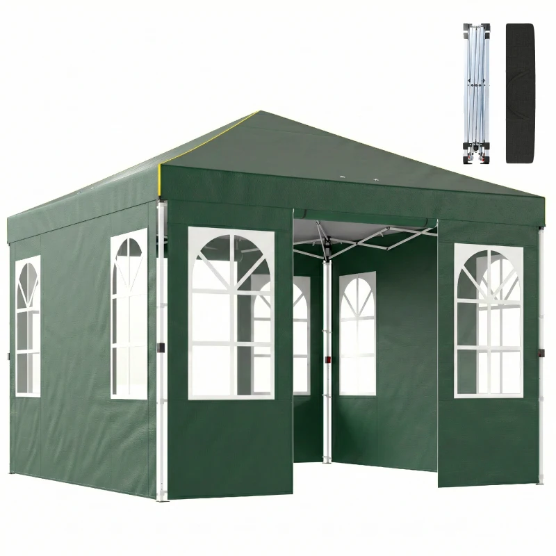Outsunny Gazebo pieghevole 3x3 m con 4 laterali rimovibili e borsa, Verde