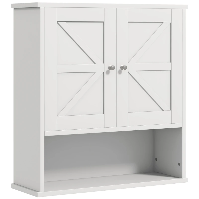 kleankin Armadietto da Bagno da Parete, Mobile da Bagno Appendiabile Rustico con Scomparto Ripiano Regolabile e 2 Ante, Bianco