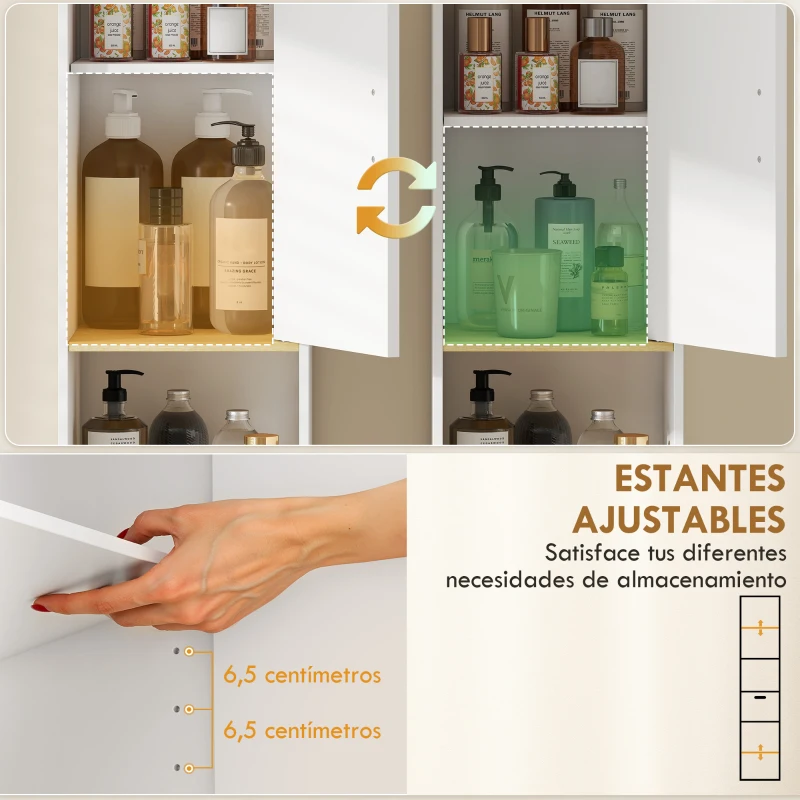 HOMCOM Columna de Baño Estrecha con Estantes Ajustables Cajón Compartimento Abierto 31,5x29,7x171,5 cm Blanco
