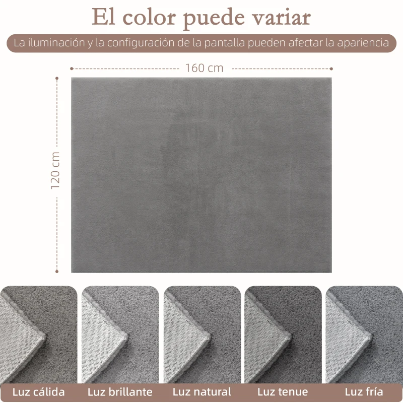 HOMCOM Alfombra Salón 120x160 cm Lavable en Lavadora Pelo Largo Estilo Moderno Tapete para Sala de Estar Dormitorio Gris Claro