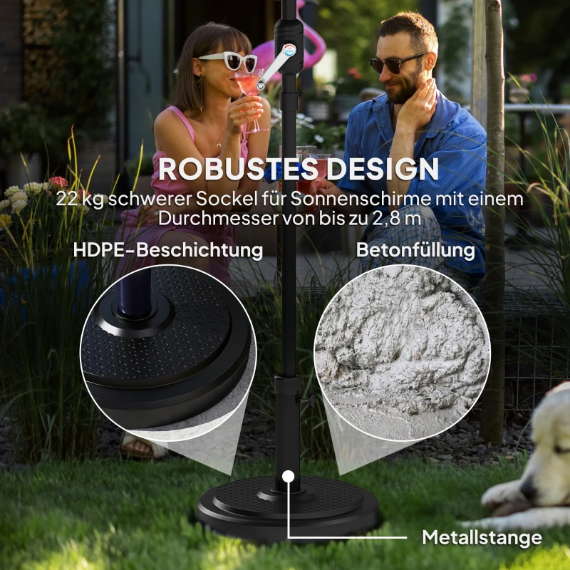 Outsunny Sonnenschirmständer aus Zement 22kg Rund Schirmständer mit Feststellknopf, für Sonnenschirm 38mm/48mm