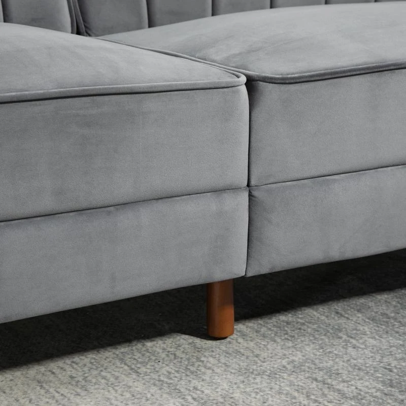 HOMCOM Velvet-Feel Three-Seater Sofa Bed with Wooden Legs, 300 kg - Dark Grey