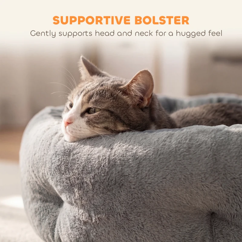 PawHut Cat Bed, Reversible Dog Pet Bed for Indoor Cats and Small Dogs, Round Bed with Supportive Bolster, Dark Grey