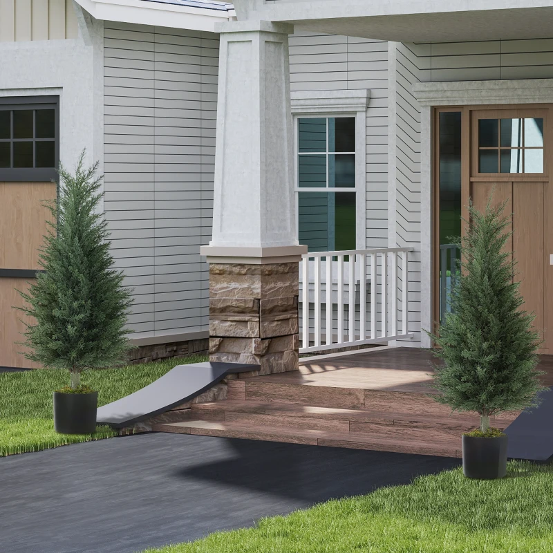 Outsunny Set 2 Plante Artificiale de Chiparos cu 362 Frunze și Ghiveci cu Ciment și Mușchi, Plante Rezistente la UV, Ø40x90 cm, Verde