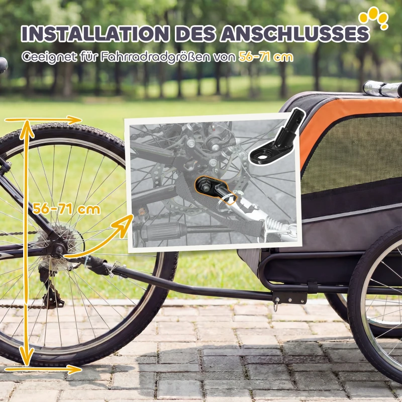 PawHut Rimorchio per cani pieghevole per bicicletta con riflettori, fino a 20 kg, Arancione