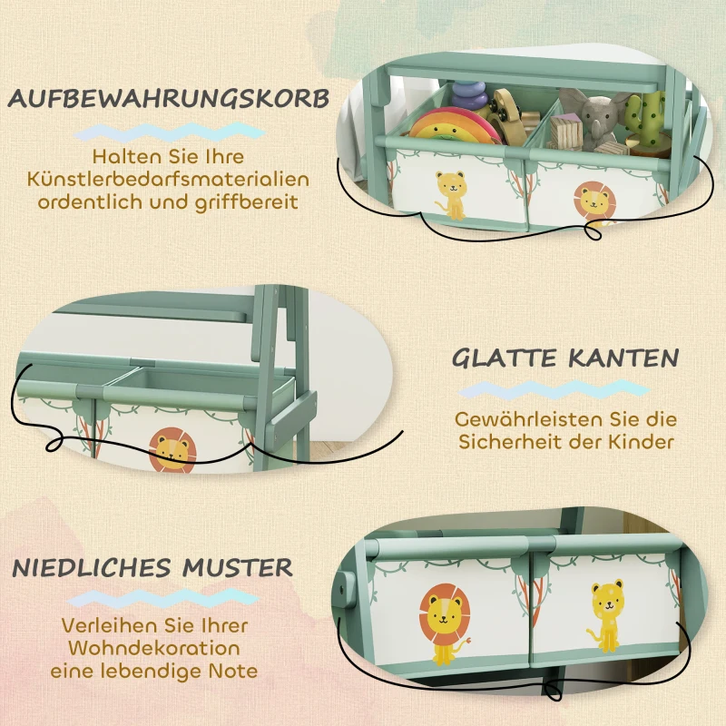 AIYAPLAY Kinder Staffelei 3 in 1 Kindertafel mit Kreidetafel, Whiteboard, Papierrolle, 2 Aufbewahrungsboxen, für 3-8 Jahre Grün