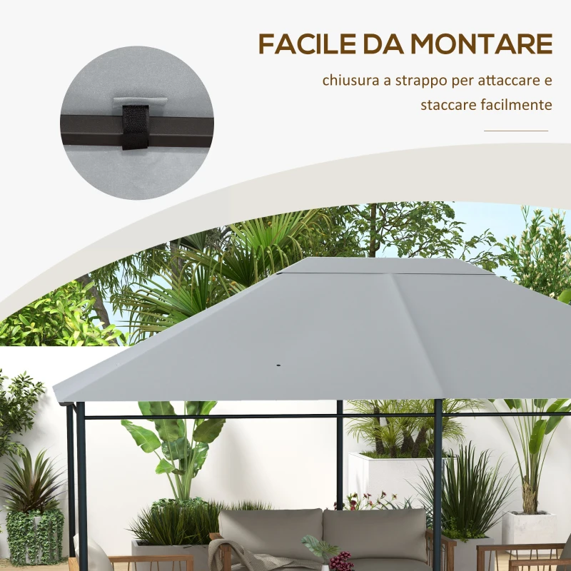 Outsunny Tetto di Ricambio 4x3 m per Gazebo Anti UV in Poliestere con Presa d'Aria, Grigio Chiaro