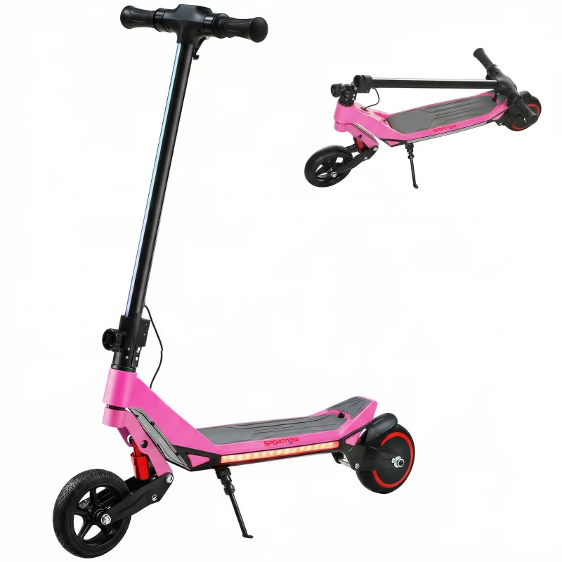 SPORTNOW Electric Scooter for Kids, Foldable E Scooter for Age Age 6+ with LED Display, RGB lights, Up to 16km/h, Pink