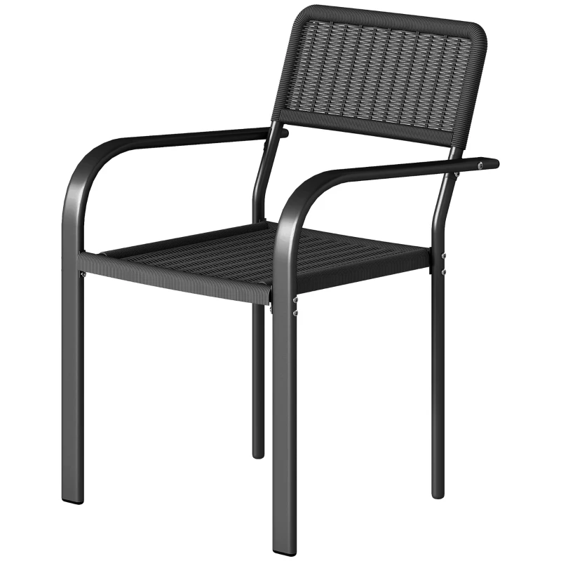 Outsunny Set 4 sedie da giardino impilabili con braccioli e telaio in acciaio, Nero