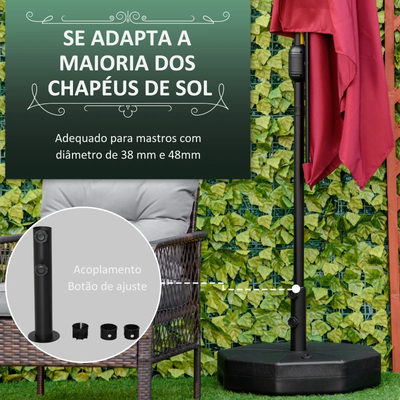 Outsunny Base para Chapéu de Sol Portátil Base para Chapéu de Sol Recarregável para Mastros de Φ3,8cm e  Φ4,8cm  Preto