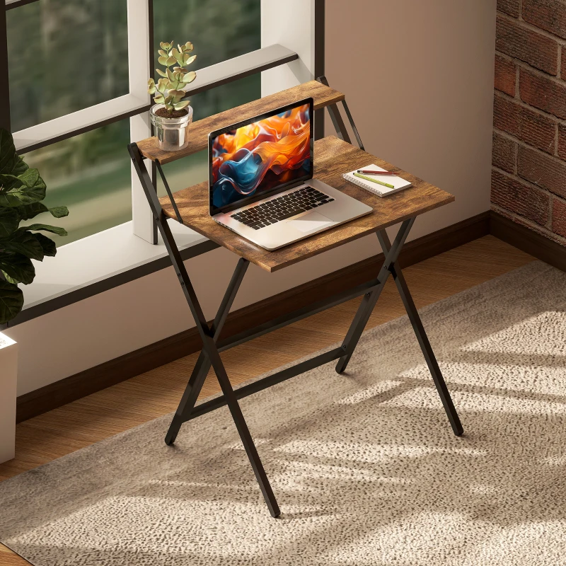 HOMCOM Scrivania pieghevole con ripiano portaoggetti, 65,5x45 cm, Marrone rustico