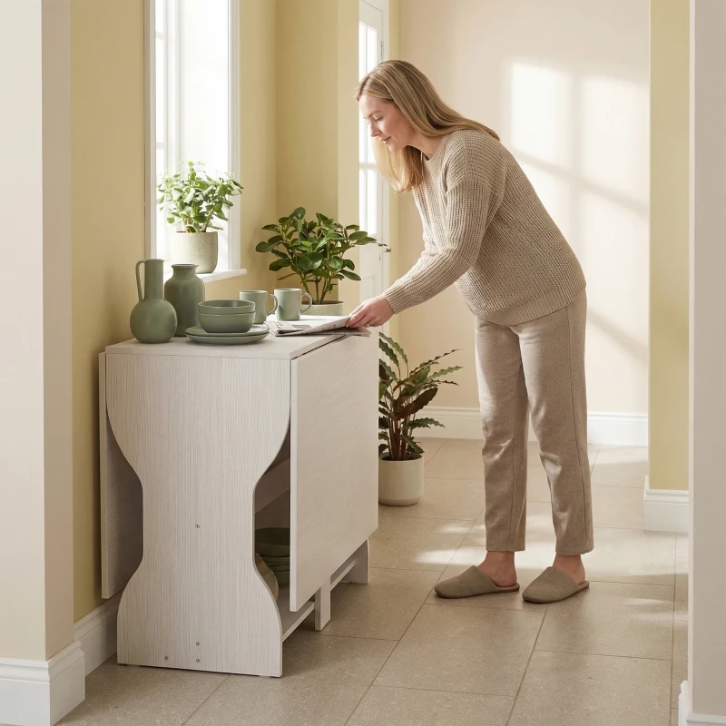 HOMCOM Table à manger pliante Table de cuisine avec rangement pour 2-4 personnes Table pliante pour petits espaces Salle à manger 160 x 60 x 75 cm Blanc