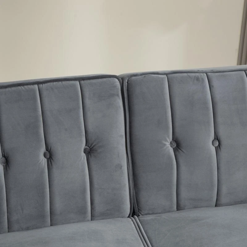 HOMCOM Velvet-Feel Three-Seater Sofa Bed with Wooden Legs, 300 kg - Dark Grey