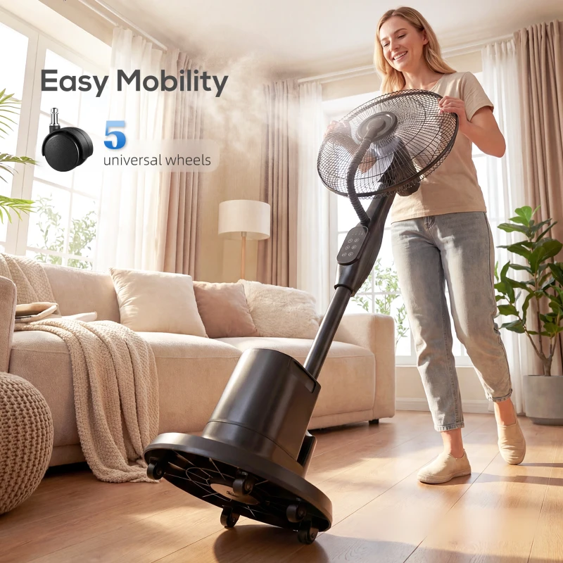 HOMCOM Ventilador nebulizador silencioso 90 W ventilador de pie 128 cm oscilación 70° 3 velocidades 3 modos temporizador negro