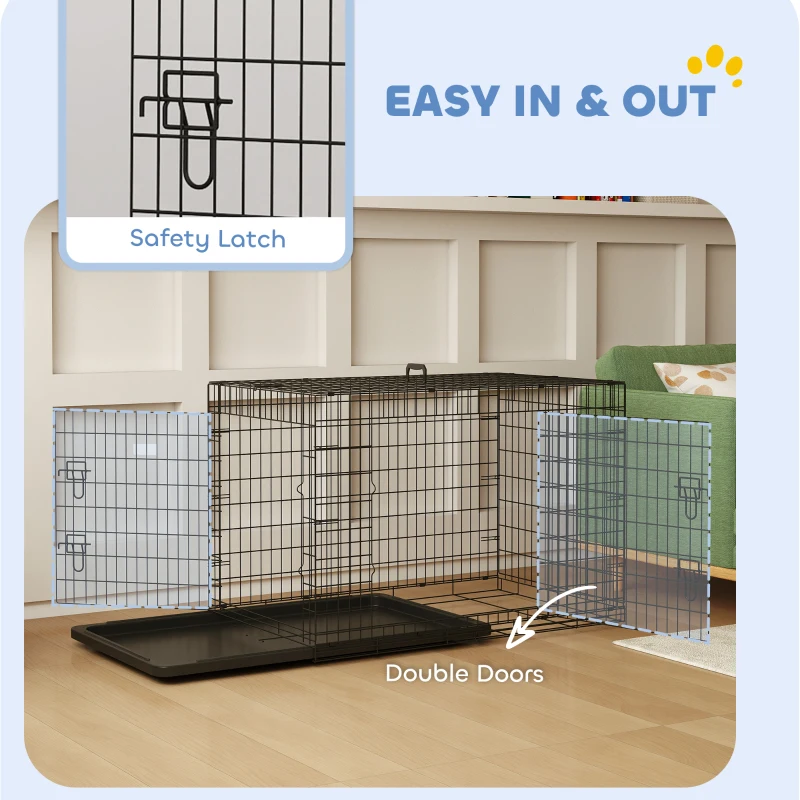 PawHut Gabbia Trasportino in Acciaio per Animali Pieghevole,Nero, 106×71×76cm